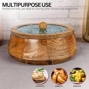 กล่องโรตีไม้พิมพ์ลายแบบดั้งเดิมพร้อมฝาปิดสำหรับเก็บชาปาตีให้นุ่มและสดใหม่ กล่องชาปาตีไม้ดีไซน์พรีเมียม ขายส่ง - Product Image 2