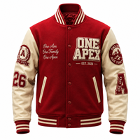 Blouson de baseball personnalisé rouge à capuche et col en V, en laine chenille premium, avec patch brodé, style urbain, OEM ODM