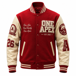 Custom Red <b>for</b> Hooded V-neck <b>Jacket</b> Premium Wool Chenille Patch Embroidered <b>Baseball</b> <b>Jacket</b> Front High Street Style OEM ODM - Product Image 1