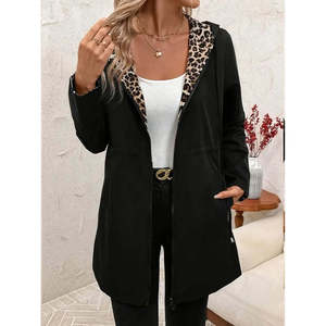 Chaqueta de viscosa de dos hilos con cuello redondo, manga larga, bolsillos laterales y cremallera, modelo 30207 - Leopardo - Product Image 1