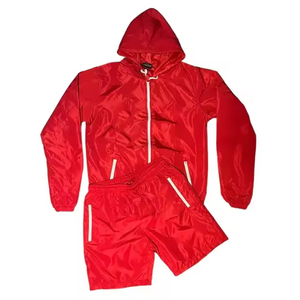 Survêtement personnalisé en nylon et polyester coupe-vent OEM de haute qualité ROUGE COUPE-VENT ensemble court pour hommes 2025 - Product Image 4