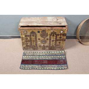 Alfombra Turca, Pequeña, 1.3x2.6 pies, Alfombra Vintage, Alfombra de Lana con Rayas Azules - Product Image 2