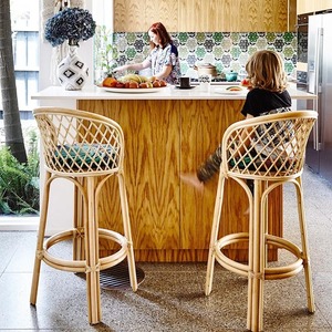 เก้าอี้บาร์หวายธรรมชาติพร้อมพนักพิงเก้าอี้สูงทำด้วยมือสำหรับบ้านและคาเฟ่ - Product Image 3