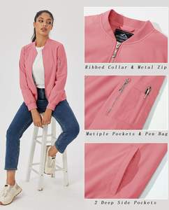 Chaqueta Bomber ligera de satén personalizada para mujer con 5 bolsillos, prendas de vestir informales con cremallera para invierno y logotipo bordado personalizado - Product Image 6