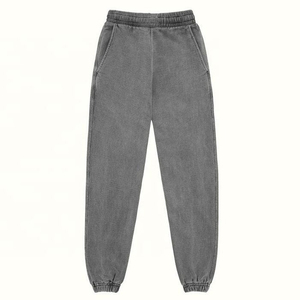 Pantalones de chándal holgados de pierna ancha para hombre, pantalones unisex de chándal rectos acampanados con diamantes de imitación y lavado ácido de algodón - Product Image 1