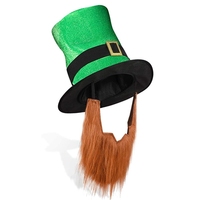 Haiwin Party Saint Patrick Party Shamrock, chapeau haut de gamme, Saint Patrick, accessoires irlandais, chapeau avec barbe