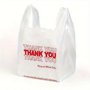 Sac de t-shirt imprimé de remerciement sacs à provisions en plastique recyclé pour aliments et légumes avec logo pour les courses - Product Image 4