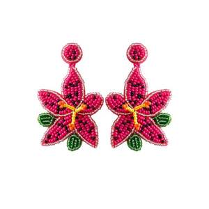 Pendiente de hoja Rosa bordado con cuentas de moda de alta calidad con joyería artesanal elegante y toque de ternura elegante de la India - Product Image 4