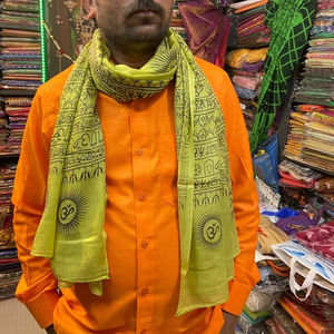 Handmade Shiva Printed Long <b>Shawl</b> with Plain Trishul God Symbol Pattern Viscose/Cotton Blend Unisex - Product Image 1