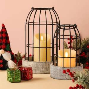 ชุดเชิงเทียนไม้และโลหะดีไซน์ทันสมัยเชิงเทียนที่ใส่เทียนดีไซน์กรงโลหะ2ชิ้นรูปทรงและขนาดที่กำหนดเองได้ - Product Image 1