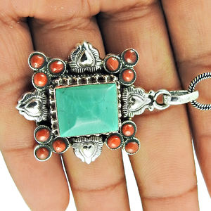 อัญมณีเทอร์ควอยซ์ธรรมชาติ925เงินแท้จี้สไตล์ชาติพันธุ์เครื่องประดับแฮนด์เมดขายส่งราคาโรงงานเป็นจำนวนมาก - Product Image 3