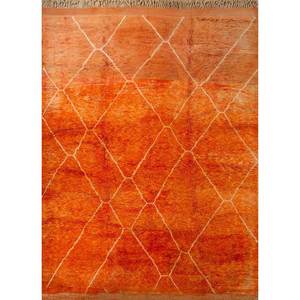 Alfombras de Lana Anudadas a Mano con Diseño Geométrico Nuray, 9x12, Rectangulares, para Sala de Estar, Dormitorio, Pasillo, Esquema de Color Naranja Rojo-Pae-4626 - Product Image 1