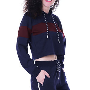 เสื้อครอปแบบสวมหัวมีฮู้ดดีไซน์ใหม่ล่าสุดสำหรับผู้หญิงเสื้อครอปทรงสลิมฟิตแบบลำลองสำหรับใส่เล่นกีฬาพร้อมบล็อคสีและปกเสื้อมีฮู้ดที่นูรัค - Product Image 4