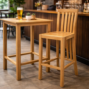 Chaise de bar en bois de teck durable, style scandinave moderne, modèle Balero, avec dossier à lattes, pour usage commercial dans les cafés et restaurants - Product Image 3