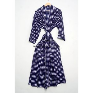 Albornoz de lujo 100% algodón, largo hasta el suelo, lavable y transpirable para mujer, batas kimono cortas personalizadas, estampadas a mano, naturales - Product Image 1