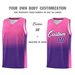 Ensemble d'uniformes de basketball personnalisés en gros, dégradé rose, maillot et short en polyester à séchage rapide, kit d'équipe OEM, vêtements de sport, usine - Product Image 3