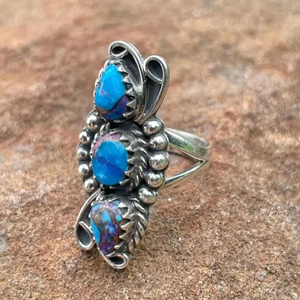 Rosa Dalia turquesa piedra Natural pera corte ajustable hecho a mano anillo Floral de plata esterlina para ocasiones de fiesta - Product Image 3