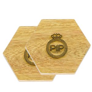 Sous-verres hexagonaux de qualité supérieure en bois de teck minimaliste élégant pour la décoration intérieure anniversaire anniversaire ou occasions de mariage - Product Image 1