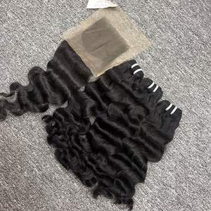 Vente en gros d'extensions de cheveux vietnamiennes ondulées naturelles cambodgiennes frontales et faisceau de couleur noire brute du Vietnam pour femmes - Product Image 2