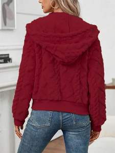 Veste polaire décontractée pour femme, à capuche, chaude, moelleuse, douillette, régulière, pour l'hiver - Product Image 3