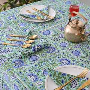 Nappe florale orchidée imprimé bloc à la main coton style ferme bohème - Product Image 1