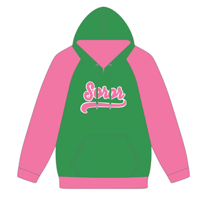 Sudadera con Capucha de Manga Raglán Verde de Hermandad Femenina, Sudadera Informal Elegante Rosa y Verde para Hermandad Universitaria - Product Image 5