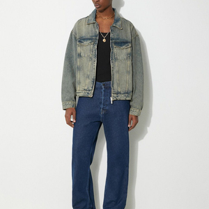 Vente en gros de veste vintage en jean délavé à l'acide pour hommes, vêtements d'extérieur rétro classiques en jean avec finition dégradée, streetwear à la mode - Product Image 2