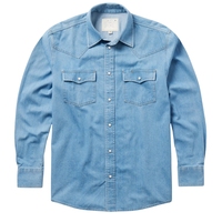 Chemise en jean classique à manches longues pour homme, col mandarin élégant et décontracté, respirante, 100 % coton, couleur unie, délavage foncé, pour le quotidien et le travail