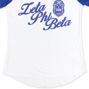 Zeta Phi Beta Sorority T-shirt à col en V manches raglan blanches et bleues Vêtements de vie grecs T-shirt décontracté en coton doux Haut confortable - Product Image 5