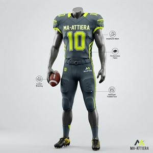 Ensemble de maillots de football américain gris et vert citron personnalisés, pantalon de football rembourré, uniforme d'équipe numéro 10, OEM ODM, vêtements de sport en gros - Product Image 4