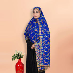 Womens Luxury Georgette Hijab with Heavy Embroidery and Sequin Work with Beads Latkan Lace Border for Party Wear - Product Image 2
