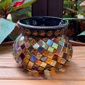 Bougie chauffe-plat en verre de conception colorée avec finition en mosaïque, idéal pour la décoration de table de fête, la décoration de dîner nocturne, porte-bougie chauffe-plat - Product Image 6