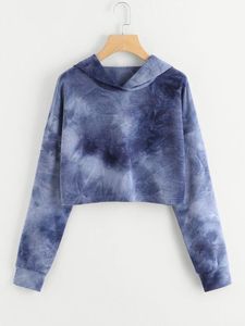 Vente chaude femmes décontracté 100% coton sweat court à manches longues cravate teint culture sweat chemises à capuche - Product Image 4
