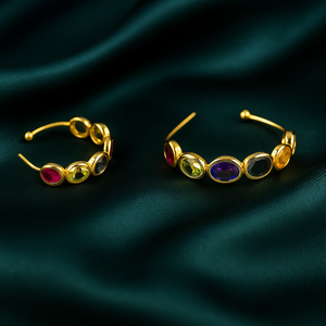 Multi Gemstone <b>Hoop</b> <b>Earrings</b> 925 <b>Sterling</b> <b>Silver</b> With 18k Gold Finish <b>Hoop</b> <b>Earrings</b> Bezel Jewelry Gift Handmade Jewelry - Product Image 5
