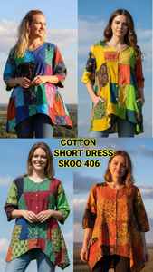 Robe courte bohème pour femme, 100% coton, écologique, respirante, lavable, douce, légère, mini-longueur, décontractée, naturelle - Product Image 3