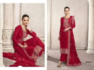 ผ้าไหมปักลายโดลาแบบดั้งเดิมมีสไตล์อินเดียและด้ายทำงาน salwar kameez กับ dupatta อินเดีย - Product Image 5