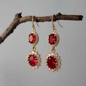 ต่างหูรูปหยดน้ำทับทิมสีขาวธรรมชาติ เงินแท้ 925 ชุบทอง 14k สไตล์วินเทจ วิคตอเรียน สำหรับเจ้าสาวงานแต่งงาน - Product Image 2