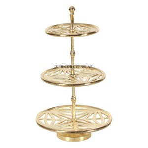 จานโลหะทรงกลมขัดเงาสีเงินพร้อมชุบทองดีไซน์เนอร์เค้กลายดอกไม้ - Product Image 2