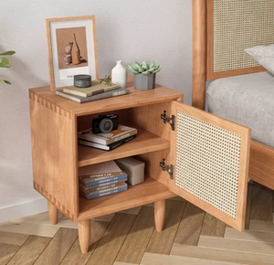 Mesita de noche moderna de madera con ratán, mesita de noche con cajones, muebles de dormitorio para el hogar, mesita de noche de madera - Product Image 2