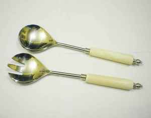 Poignée en résine rouge de haute qualité et ensemble de serveurs à salade en acier inoxydable 2 pièces ensemble de serveurs à salade accessoires de cuisine - Product Image 6