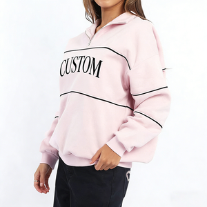 Custom High Quality Pink Organic Cotton Fleece <b>Quarter</b> <b>Zip</b> <b>Sweatshirt</b> Embroidered Logo Drop Shoulder Winter Lined Casual - Product Image 2