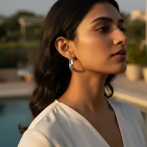 925 <b>Silver</b> <b>Hoop</b> Earrings for Women Princess Cut Diamond Religious <b>Huggie</b> Style Trendy Moon Pattern Daily Wear Rhodium Plating - Product Image 3