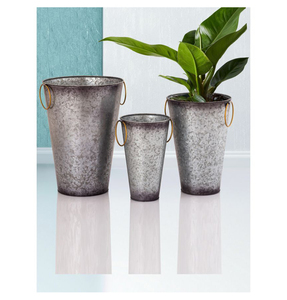 Lot de 3 porte-jardinières en métal galvanisé avec poignée en anneau pour jardin balcon patio décor à la maison grand jardinière de fleurs - Product Image 4