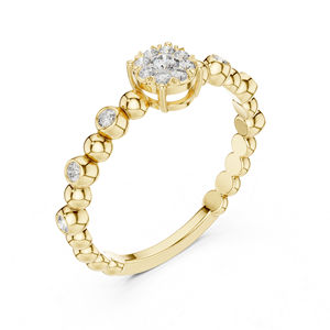 แหวนเพชรทรงกลมสีเหลืองทอง 14K สำหรับผู้หญิง |   ชุดออกงาน |   เพชรที่เพาะเลี้ยงใหม่ - Product Image 6