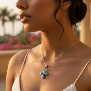 Collar con Colgante de Flor de Turquesa en Plata Tibetana, Cadena de Serpiente de Aleación Vintage para Mujer, Joyería para Uso Diario - Product Image 3