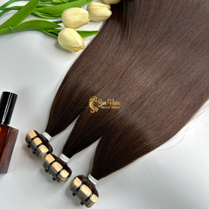 Sun Hair Company Cheveux Humains Vietnamiens Remy de Haute Qualité 100% Vierge Double Drawn Ondulés Naturels Raides Bruns à Bandes Adhésives - Product Image 2