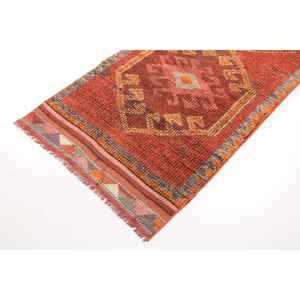 พรมวินเทจ, พรมแบบยาวขนาด 2.9x10.4 ฟุต พรมตุรกี, พรมขนสัตว์ลายดอกไม้สีแดง - Product Image 2