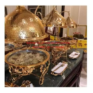 Juego de buffet de plato de frotamiento dorado de lujo con tapa colgante para Hotel y restaurante Catering Buffet que sirve calentador de alimentos uso en venta - Product Image 3