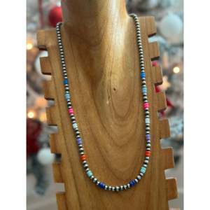 Navajo Beaded Pearl <b>Necklace</b> with <b>Opal</b> & Sterling Silver Strung for Gift Occasions - Product Image 2