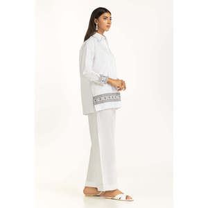 Conjunto Casual de Dos Piezas para Mujer, en Algodón Blanco con Bordado, para Primavera/Verano, Corte Holgado, con Tela Acanalada, Talla XS - Product Image 6
